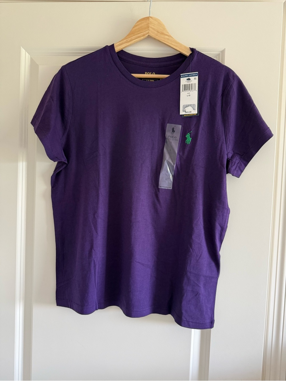 Polo Ralph Lauren Purple Crewneck T‑Shirt with Green Pony Logo L NWT